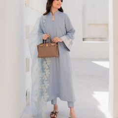 Chanderi Silk Kurta Set With Embroidered Organza Dupatta