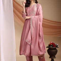 Vichitra Silk Embroidered Kurta Pant with Dupatta Set