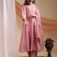 Vichitra Silk Embroidered Kurta Pant with Dupatta Set