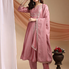 Vichitra Silk Embroidered Kurta Pant with Dupatta Set