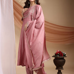 Vichitra Silk Embroidered Kurta Pant with Dupatta Set