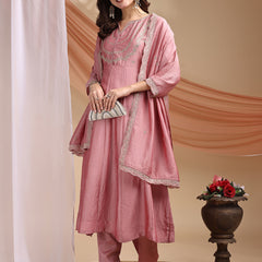 Vichitra Silk Embroidered Kurta Pant with Dupatta Set