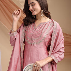 Vichitra Silk Embroidered Kurta Pant with Dupatta Set