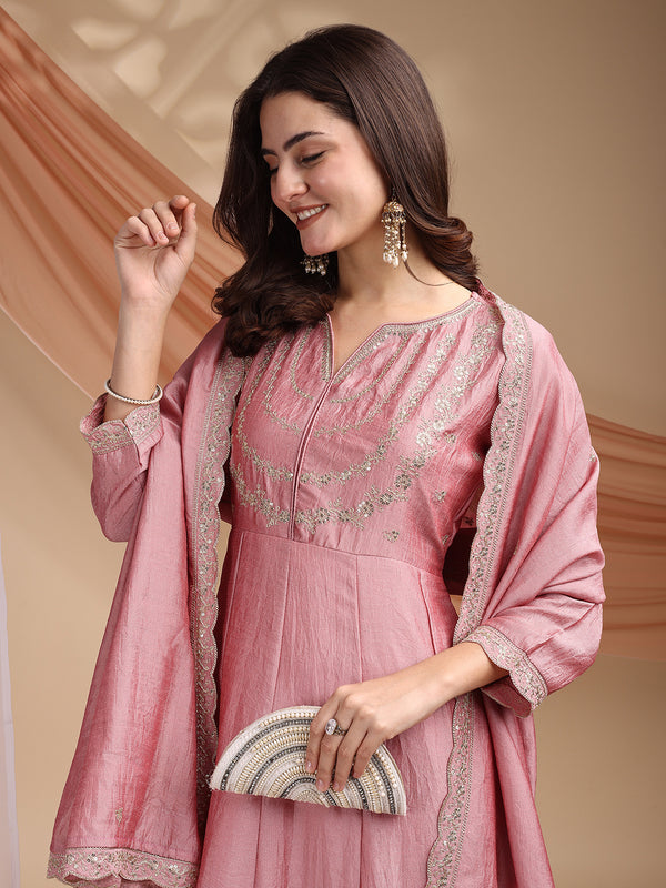Vichitra Silk Embroidered Kurta Pant with Dupatta Set