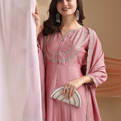 Vichitra Silk Embroidered Kurta Pant with Dupatta Set