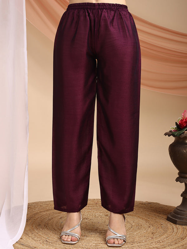 Vichitra Silk Embroidered Kurta Pant with Dupatta Set