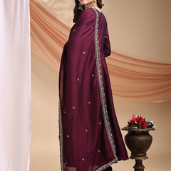 Vichitra Silk Embroidered Kurta Pant with Dupatta Set
