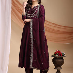 Vichitra Silk Embroidered Kurta Pant with Dupatta Set