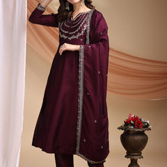 Vichitra Silk Embroidered Kurta Pant with Dupatta Set