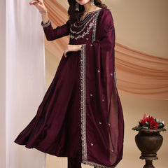 Vichitra Silk Embroidered Kurta Pant with Dupatta Set