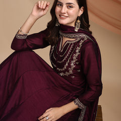 Vichitra Silk Embroidered Kurta Pant with Dupatta Set