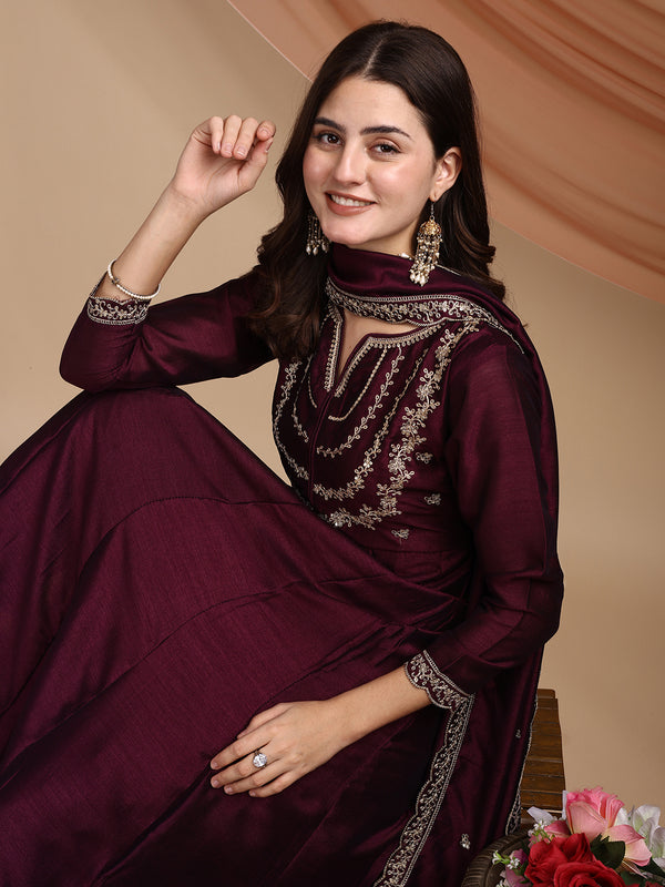 Vichitra Silk Embroidered Kurta Pant with Dupatta Set