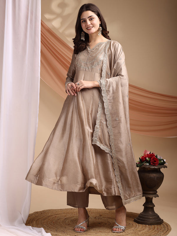 Vichitra Silk Embroidered Kurta Pant with Dupatta Set