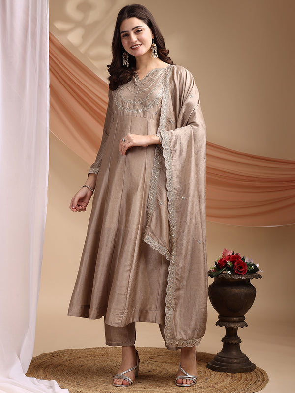Vichitra Silk Embroidered Kurta Pant with Dupatta Set