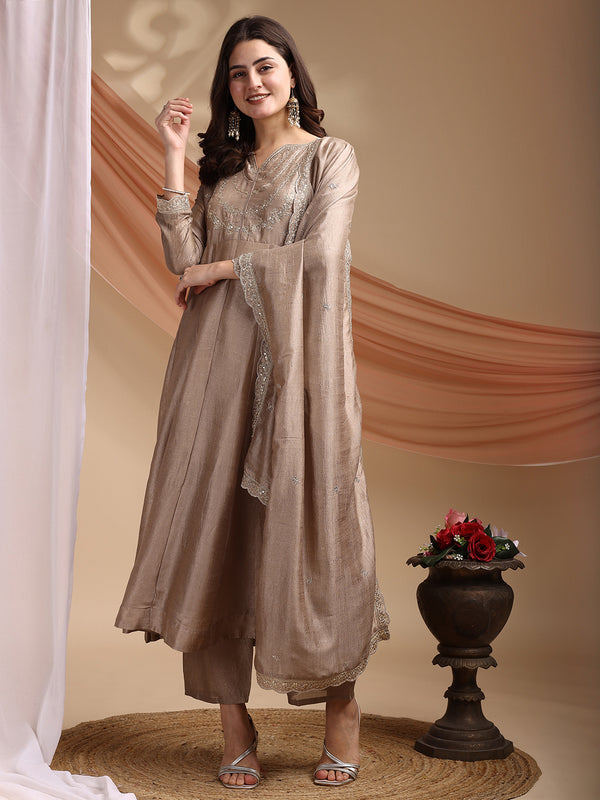 Vichitra Silk Embroidered Kurta Pant with Dupatta Set