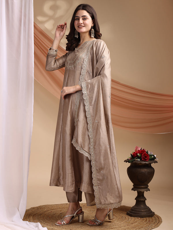 Vichitra Silk Embroidered Kurta Pant with Dupatta Set