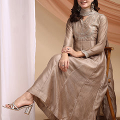 Vichitra Silk Embroidered Kurta Pant with Dupatta Set