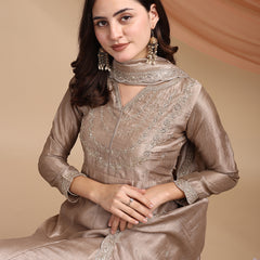 Vichitra Silk Embroidered Kurta Pant with Dupatta Set