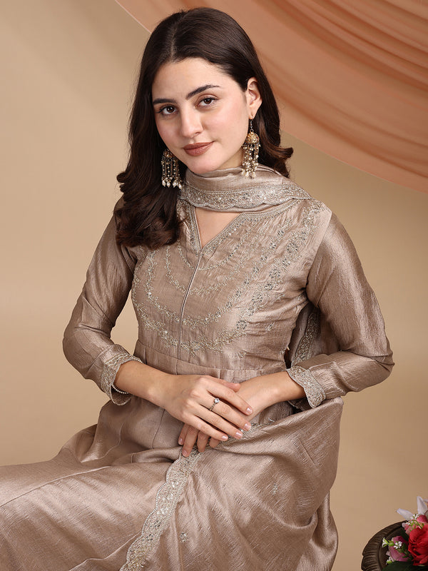 Vichitra Silk Embroidered Kurta Pant with Dupatta Set