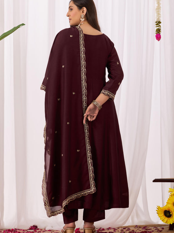 Vichitra Silk Embroidered Kurta Pant with Dupatta Set