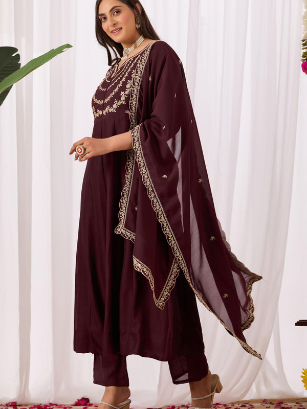 Vichitra Silk Embroidered Kurta Pant with Dupatta Set