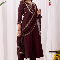 Vichitra Silk Embroidered Kurta Pant with Dupatta Set