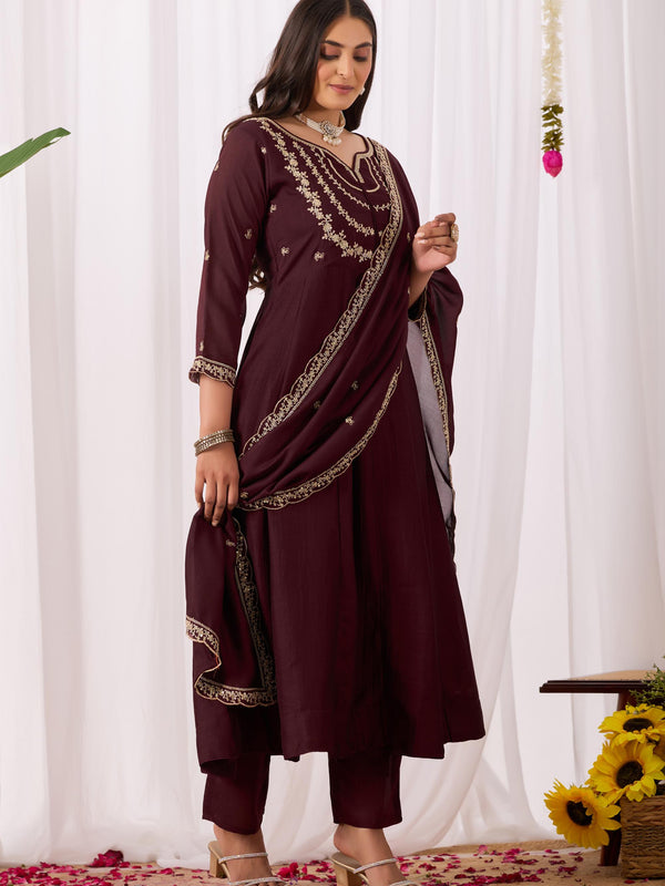 Vichitra Silk Embroidered Kurta Pant with Dupatta Set