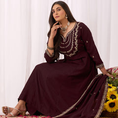 Vichitra Silk Embroidered Kurta Pant with Dupatta Set