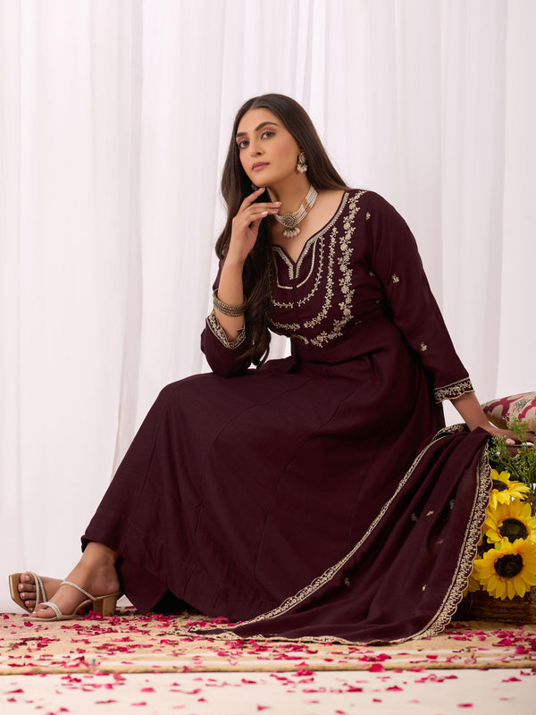 Vichitra Silk Embroidered Kurta Pant with Dupatta Set
