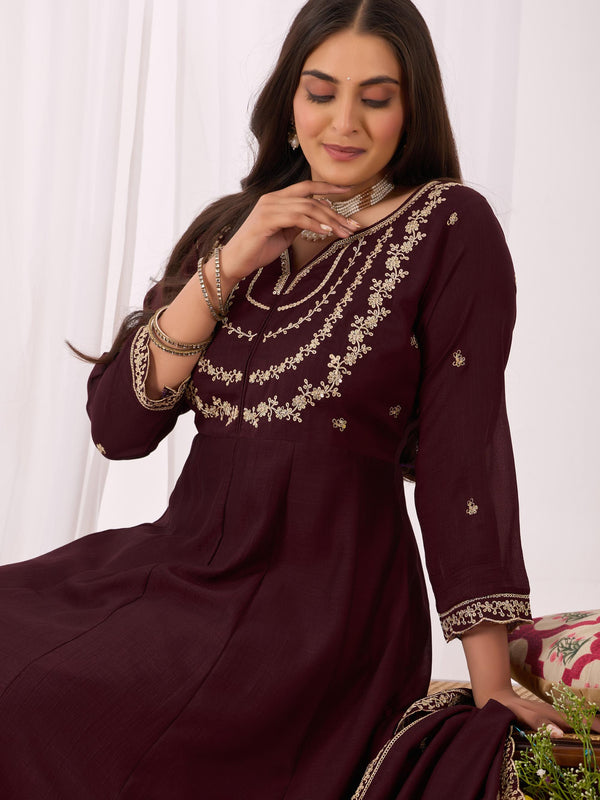 Vichitra Silk Embroidered Kurta Pant with Dupatta Set