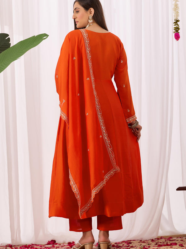 Vichitra Silk Embroidered Kurta Pant with Dupatta Set