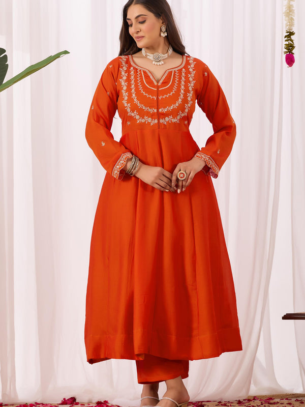 Vichitra Silk Embroidered Kurta Pant with Dupatta Set
