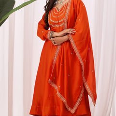 Vichitra Silk Embroidered Kurta Pant with Dupatta Set