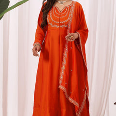 Vichitra Silk Embroidered Kurta Pant with Dupatta Set