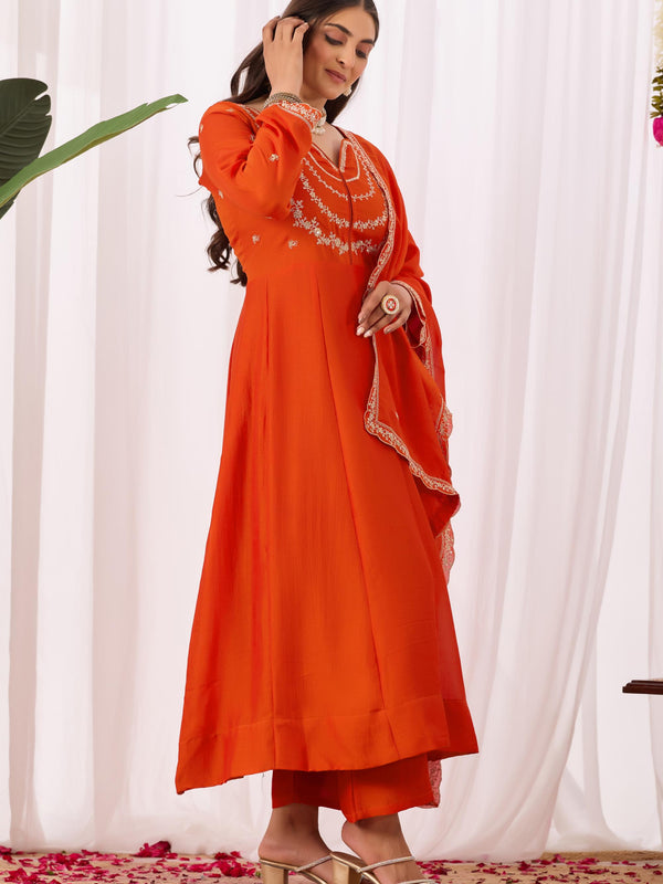 Vichitra Silk Embroidered Kurta Pant with Dupatta Set
