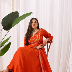 Vichitra Silk Embroidered Kurta Pant with Dupatta Set