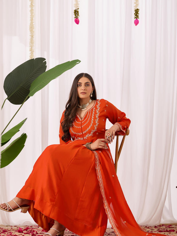 Vichitra Silk Embroidered Kurta Pant with Dupatta Set