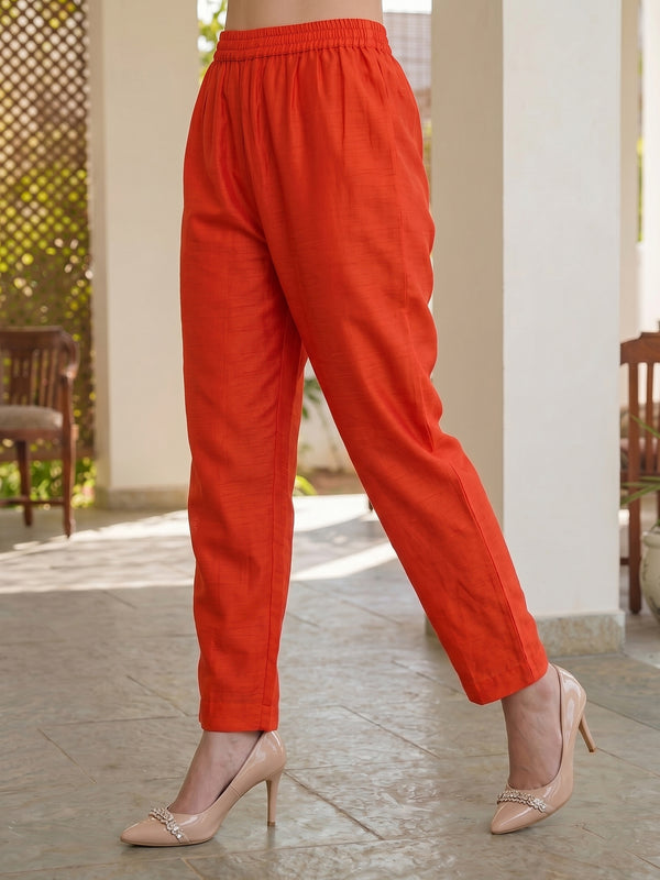 Women's Silk With Cotton Lining Embroidered A-Line Kurta with Pant & Chanderi Cotton Dupatta Set