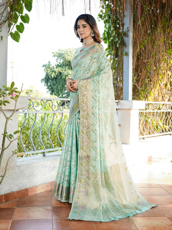 Woven Design Zari Organza Patola Saree With Blouse Piece