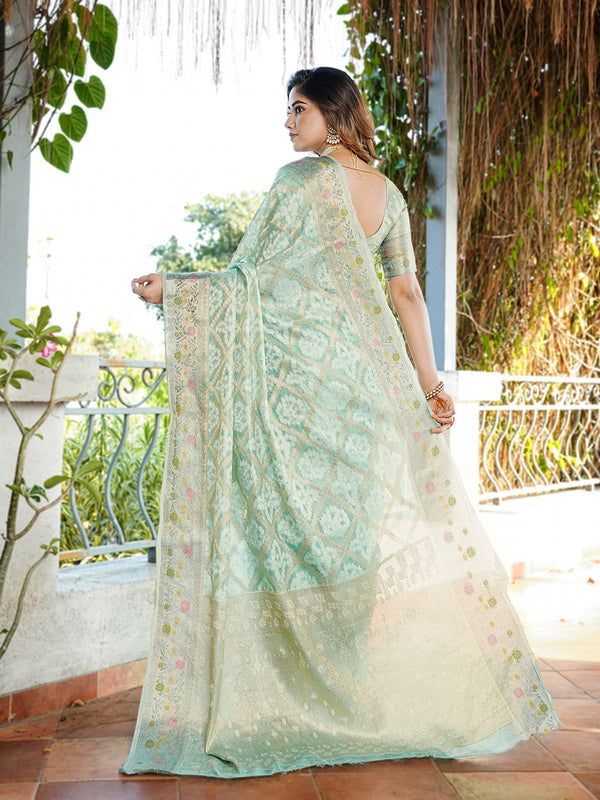 Woven Design Zari Organza Patola Saree With Blouse Piece