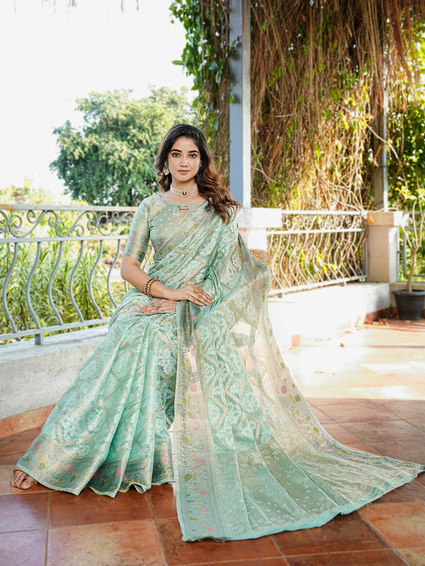 Woven Design Zari Organza Patola Saree With Blouse Piece