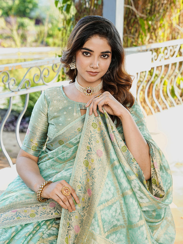 Woven Design Zari Organza Patola Saree With Blouse Piece