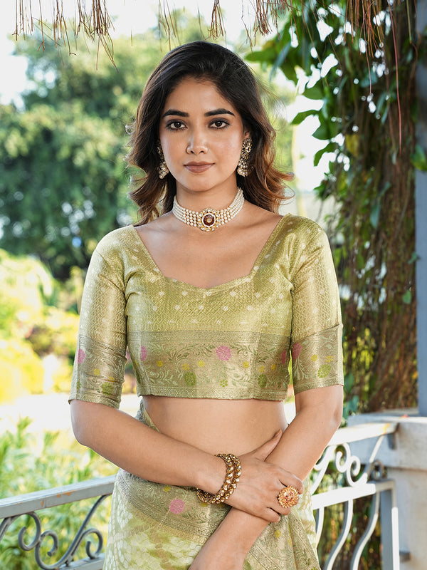 Woven Design Zari Organza Patola Saree With Blouse Piece