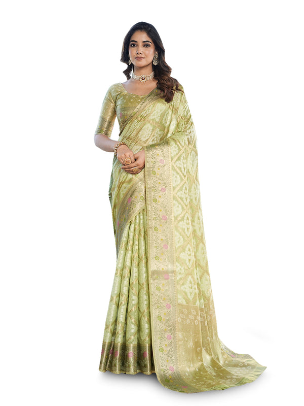 Woven Design Zari Organza Patola Saree With Blouse Piece