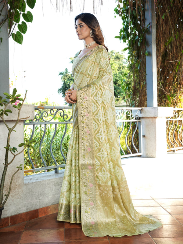 Woven Design Zari Organza Patola Saree With Blouse Piece