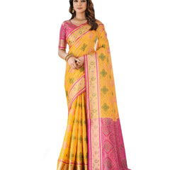 Woven Design Zari Organza Patola Saree With Blouse Piece