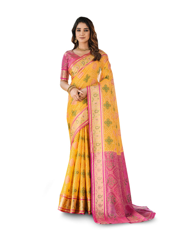 Woven Design Zari Organza Patola Saree With Blouse Piece