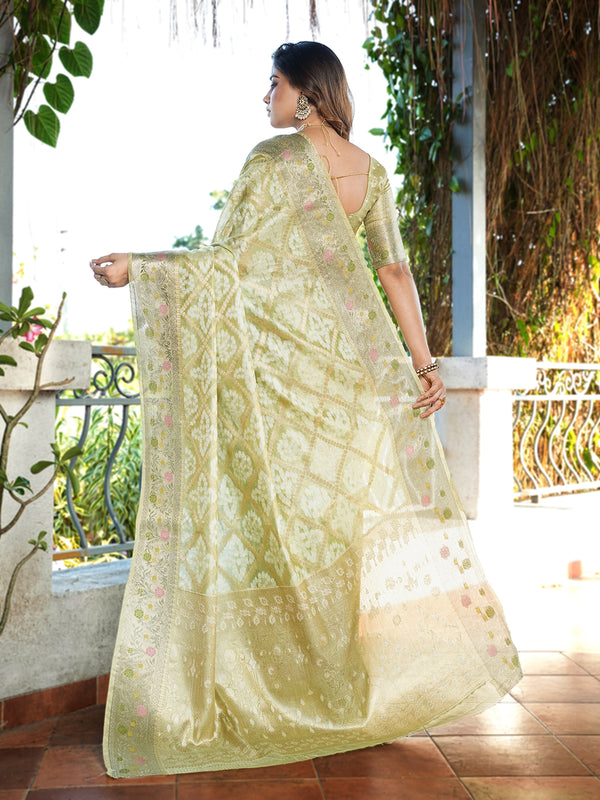 Woven Design Zari Organza Patola Saree With Blouse Piece