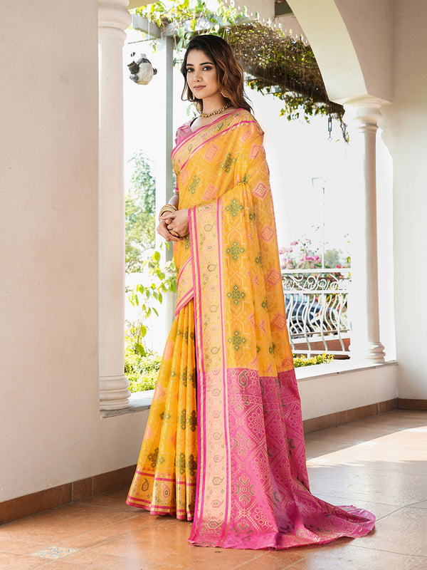 Woven Design Zari Organza Patola Saree With Blouse Piece