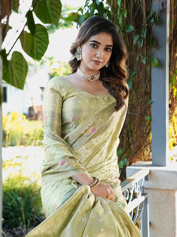Woven Design Zari Organza Patola Saree With Blouse Piece